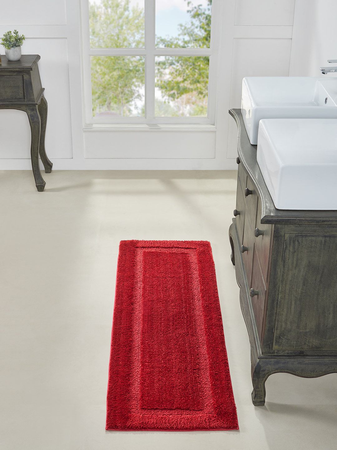 Pano Red Self Design Bath Rugs Price in India