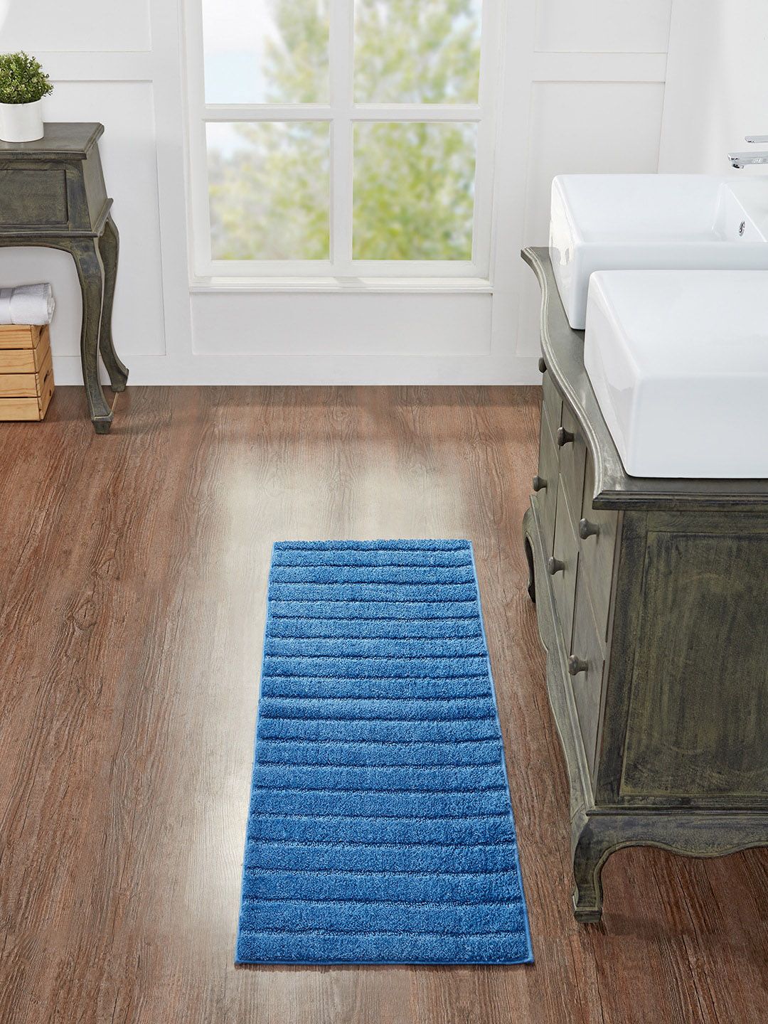 Pano Blue Vertical Stripes 1600 GSM FRS Bathmat Price in India
