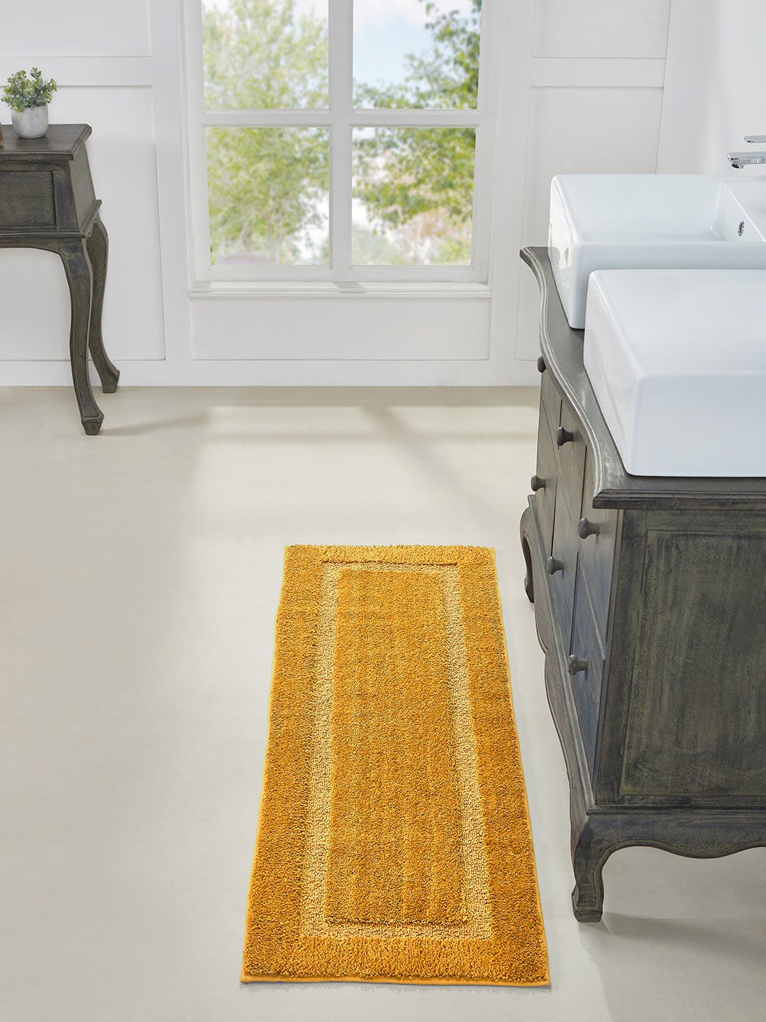 Pano Gold Colored Self Design 1600 GSM Pure Microfiber Anti-Skid Bath Rugs Price in India