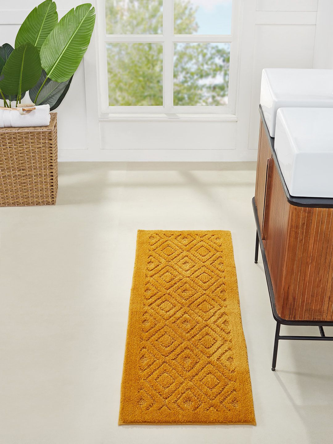 Pano Adults Gold-Coloured Solid 1600 GSM Anti Slip Bath Rug Price in India