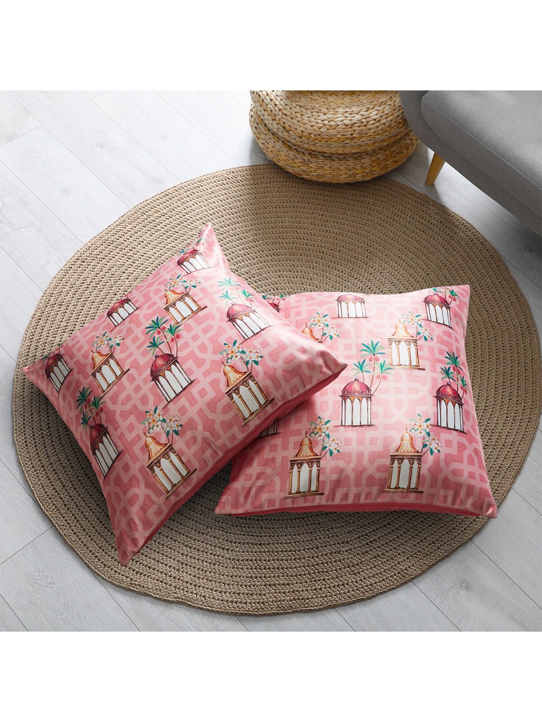 Home Centre Pink & White Set of 2 Square Cushion Covers Price in India