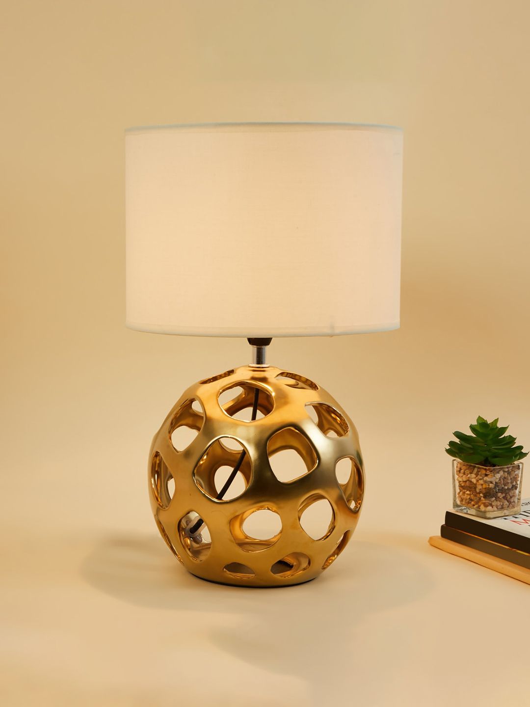 Home Centre Unisex White & Gold-Toned Textured Table Lamps Price in India