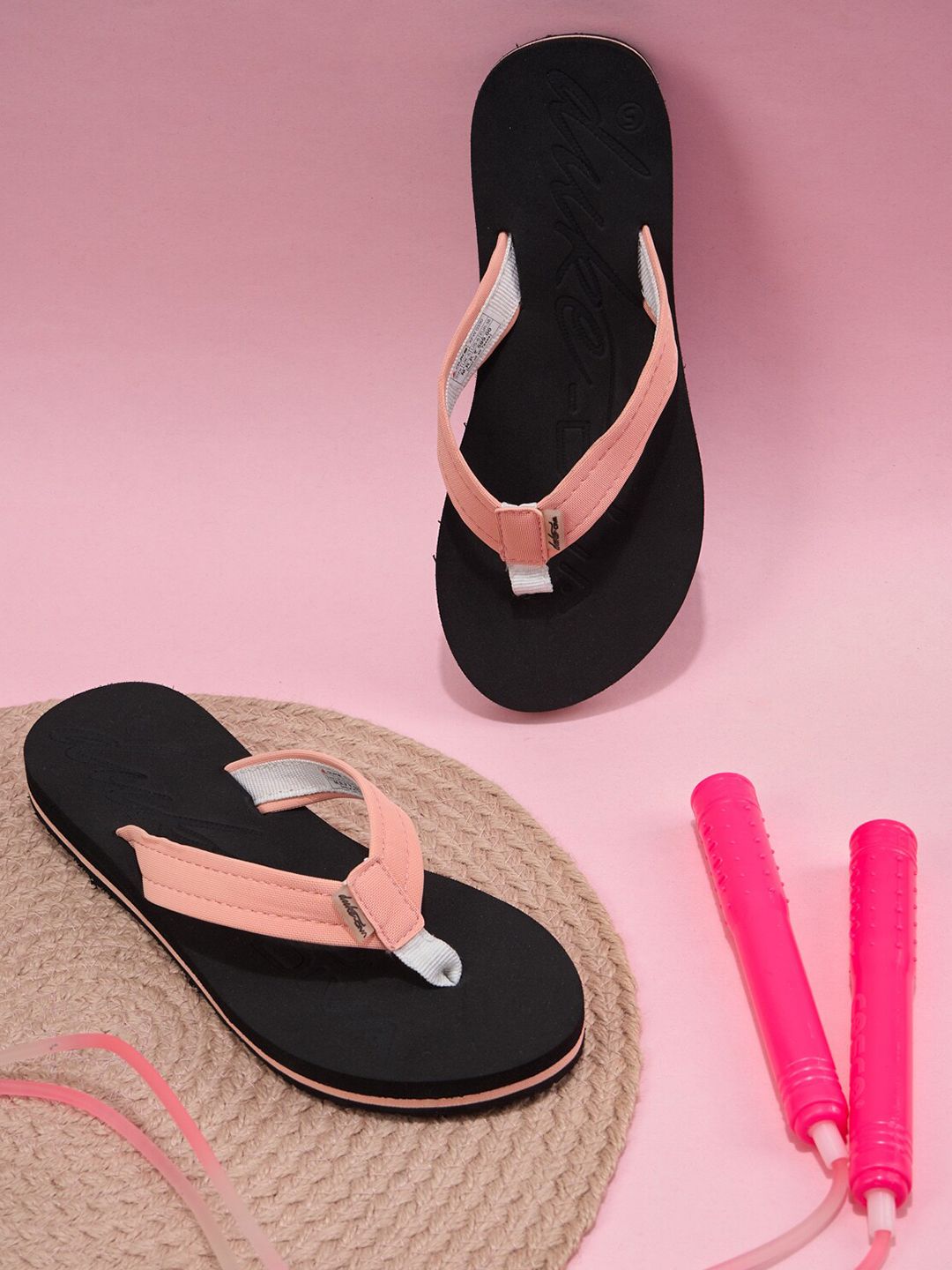 Duke Women Black & Pink Thong Flip-Flops Price in India