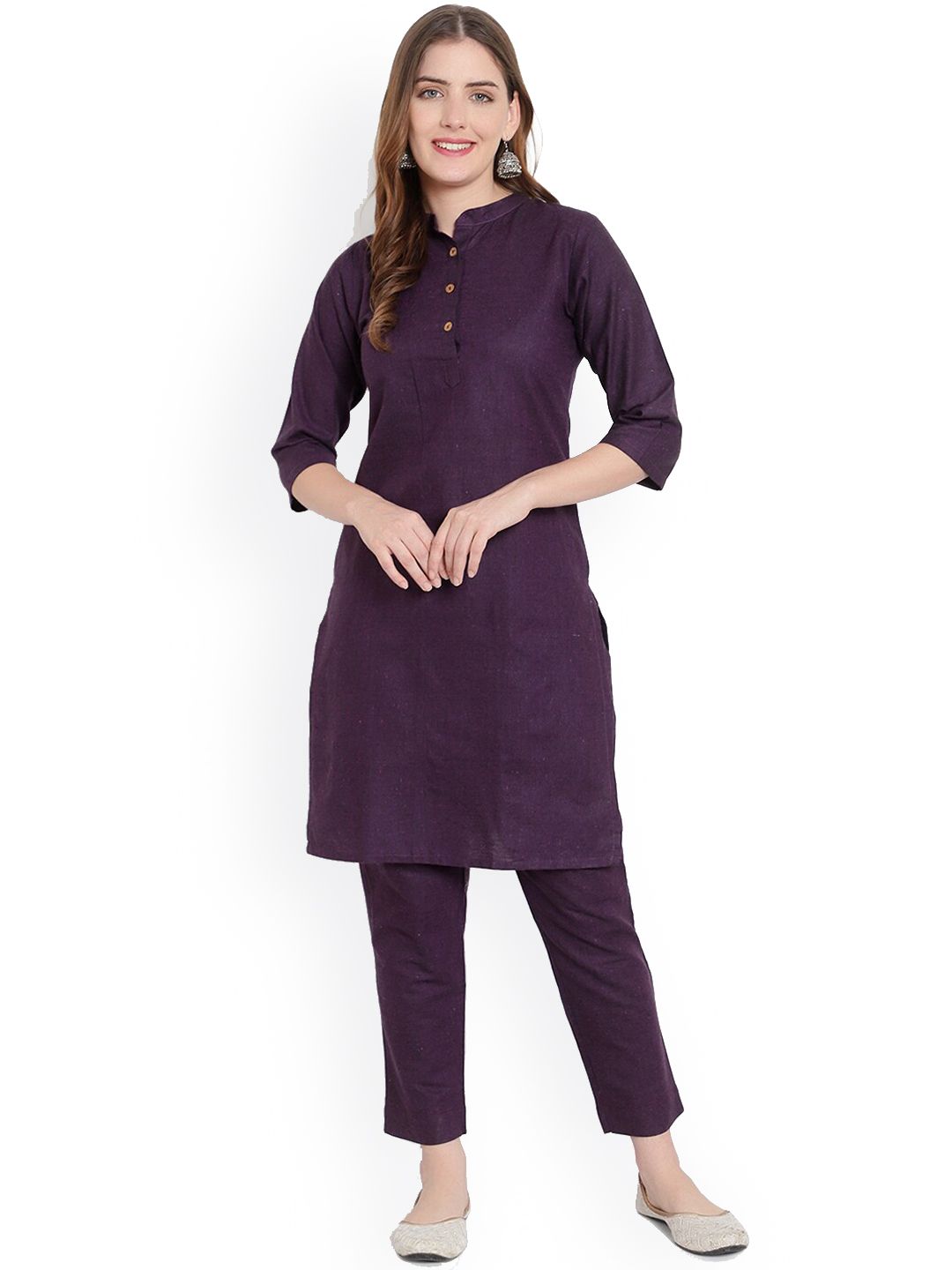 heemara Women Magenta Pure Cotton Kurta with Trousers Price in India