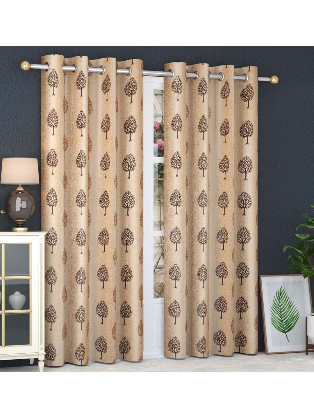 Slushy Mushy Brown Set of 2 Leaf Printed Door Curtain Price in India