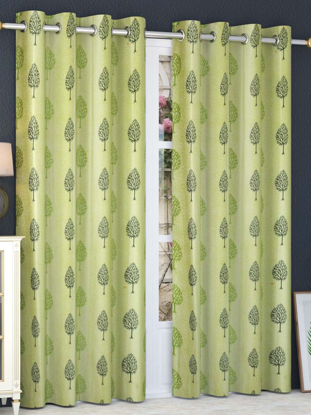 Slushy Mushy Green Set of 2 Ethnic Motifs Door Curtain Price in India