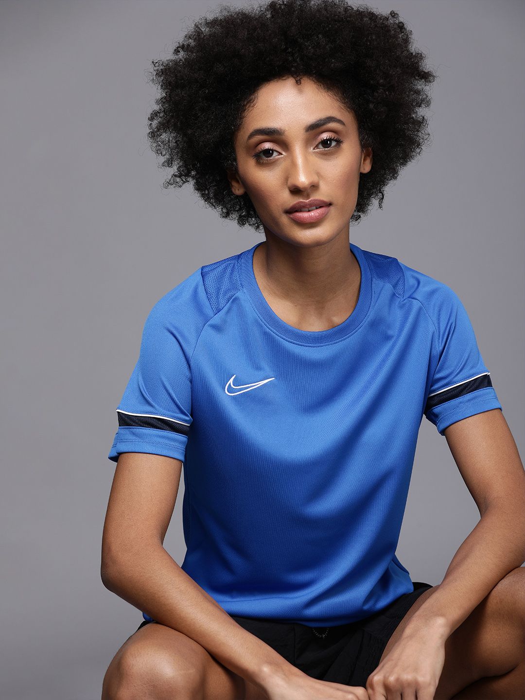 Nike Women's Blue Detailed Brand Logo High-Low Dri-Fit T-Shirt Price in India