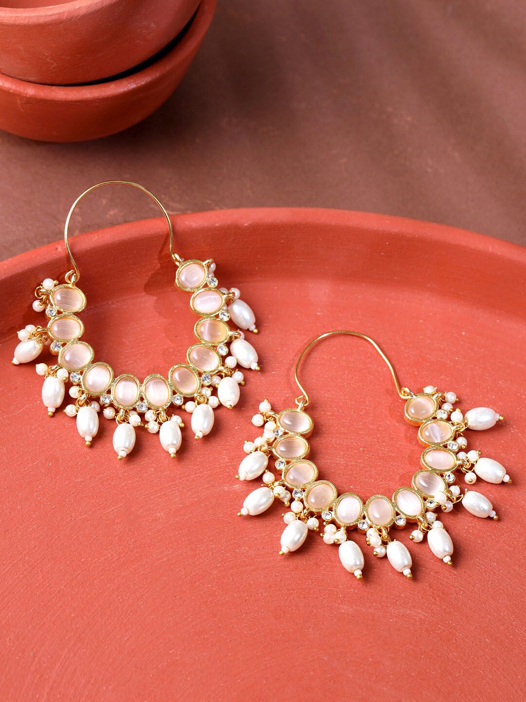 Yellow Chimes Peach-Coloured Contemporary Hoop Earrings Price in India