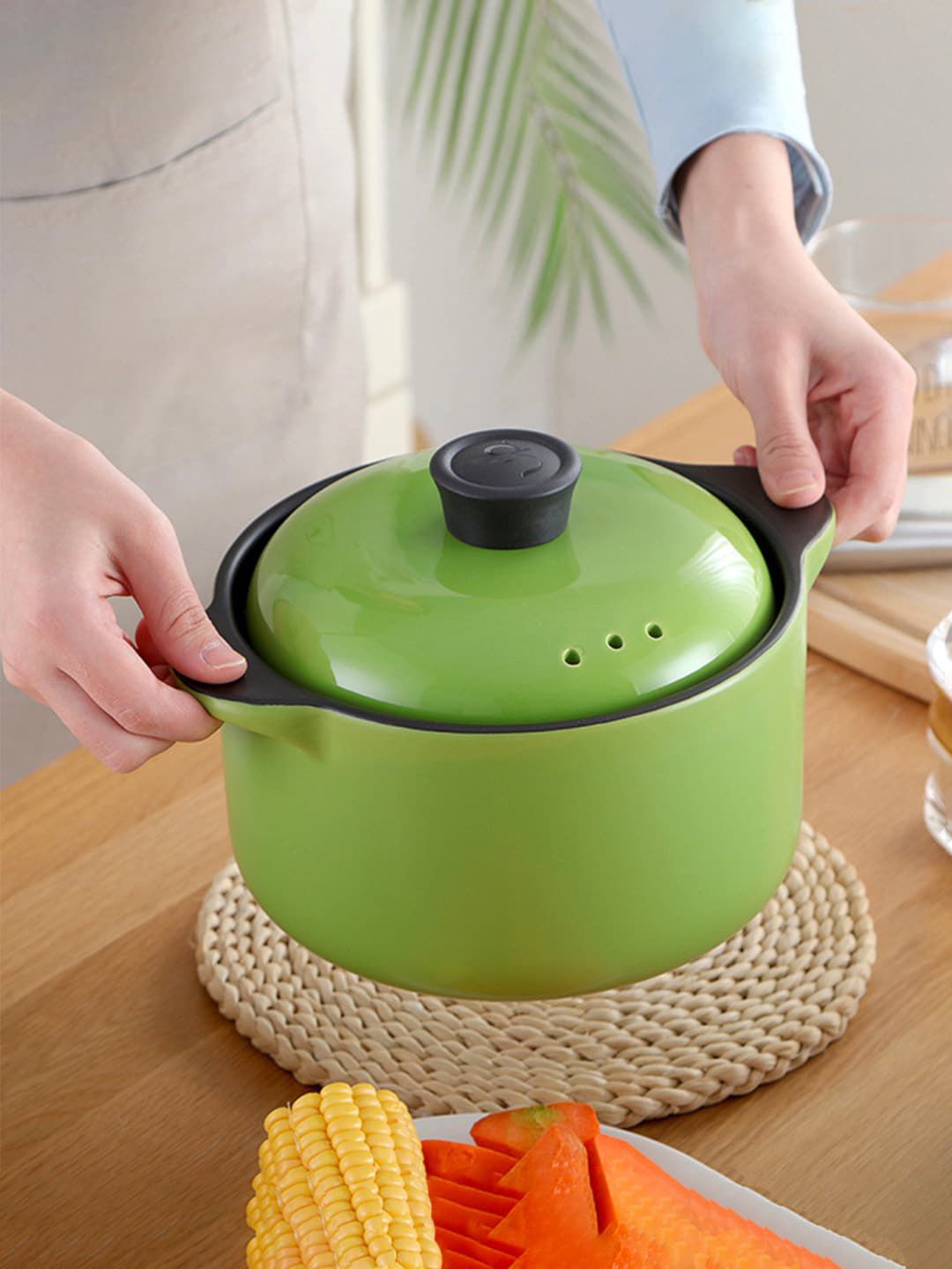 Nestasia Green Solid Ceramic Soup Pot With Lid Price in India