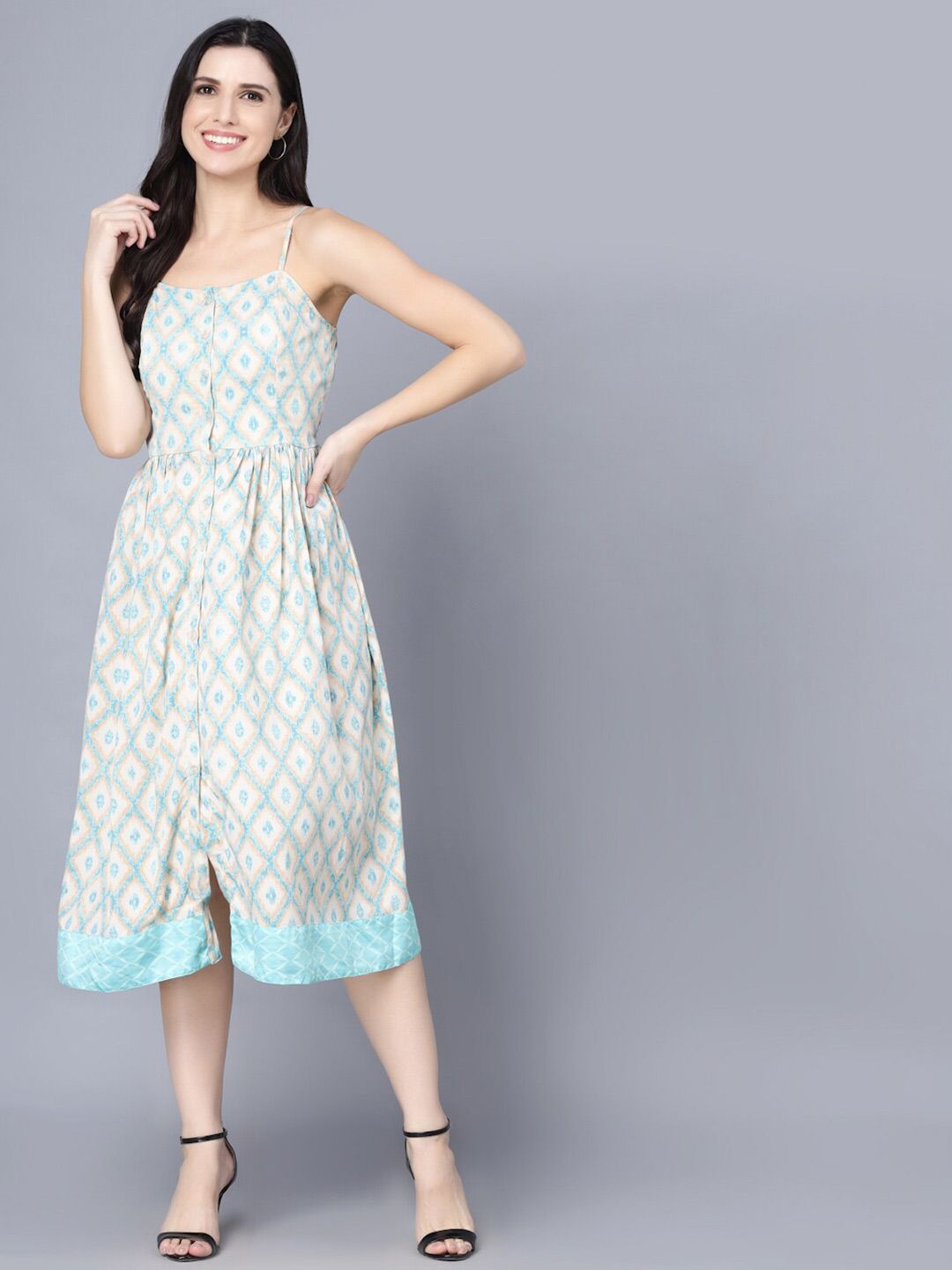 Myshka Multicoloured Floral Organic Cotton Crepe Midi Dress Price in India