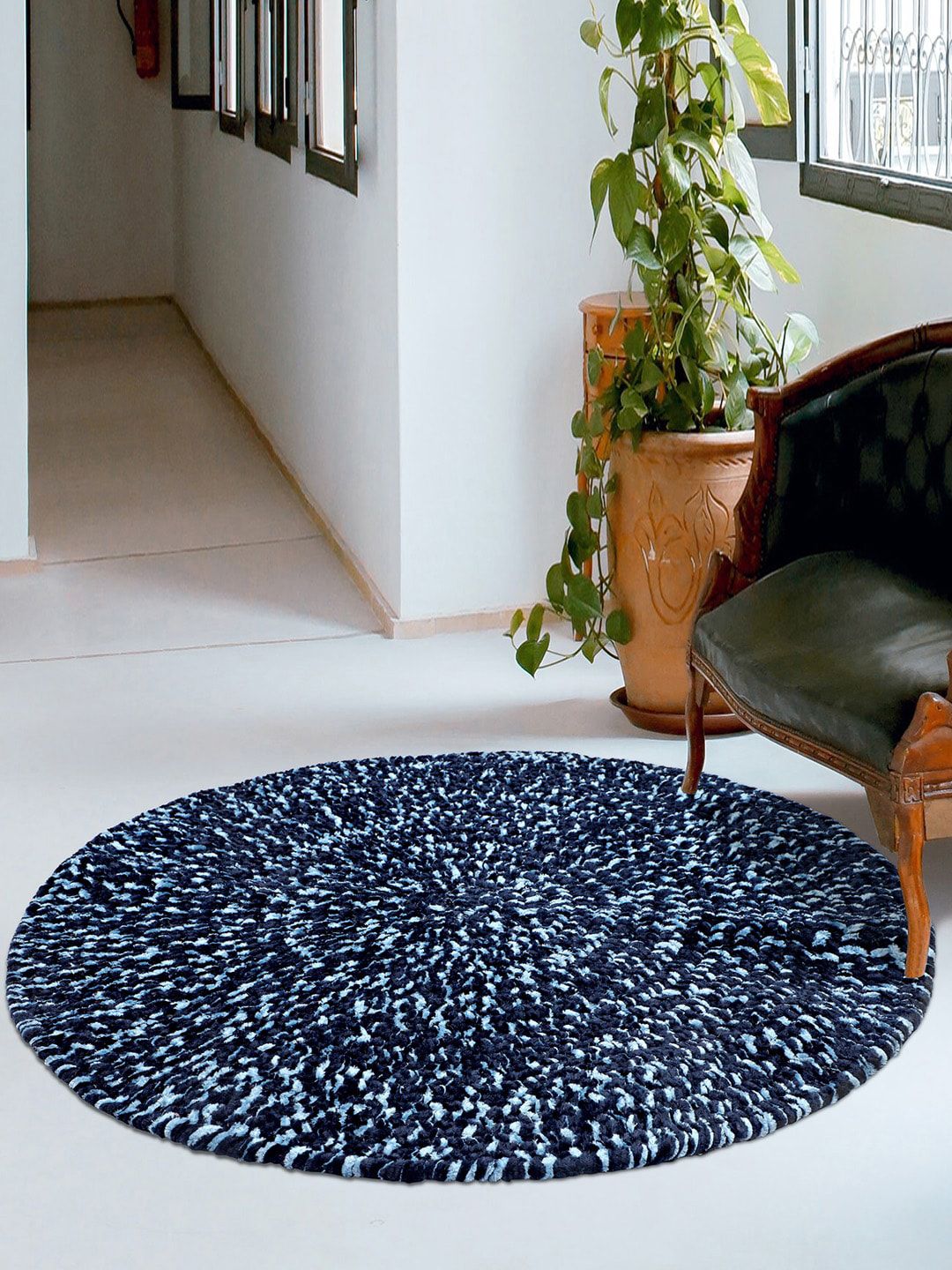 Pano Blue Reversible Tweed Braided Floor Rug Price in India