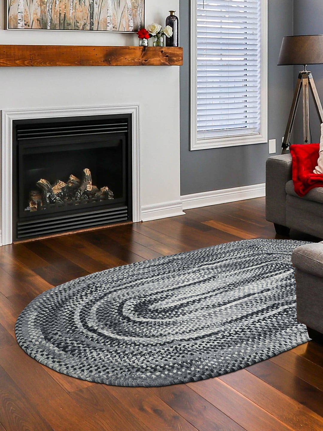 Pano Black & Grey Ombre Chenille Braided Cotton Anti Skid Floor Mat Price in India
