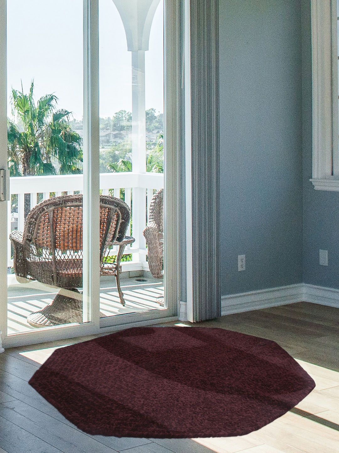 Pano Burgundy Chenille Reversible Solid Braided Octagonal Floor Mat Price in India