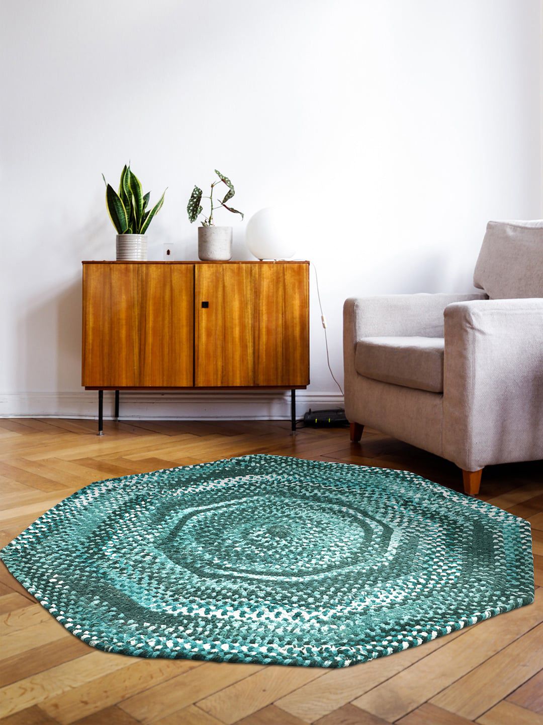 Pano Sea Green Braided Cotton Floor Rug 90 cm Price in India