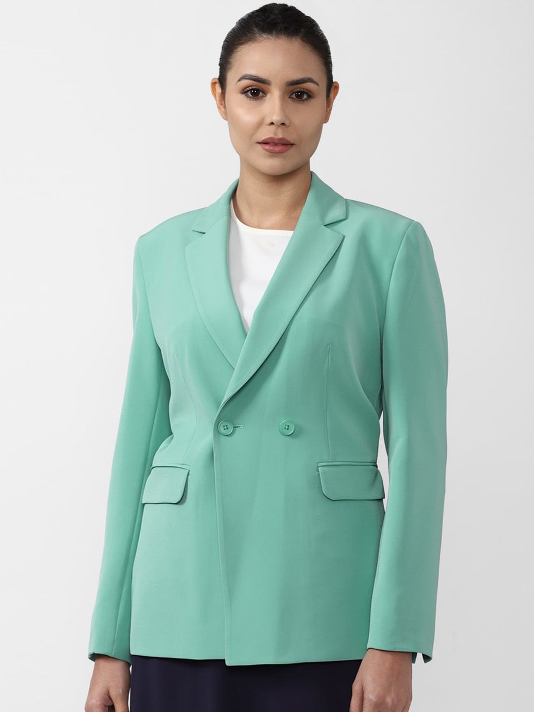 Van Heusen Woman Green Solid Single-Breasted Formal Blazer Price in India