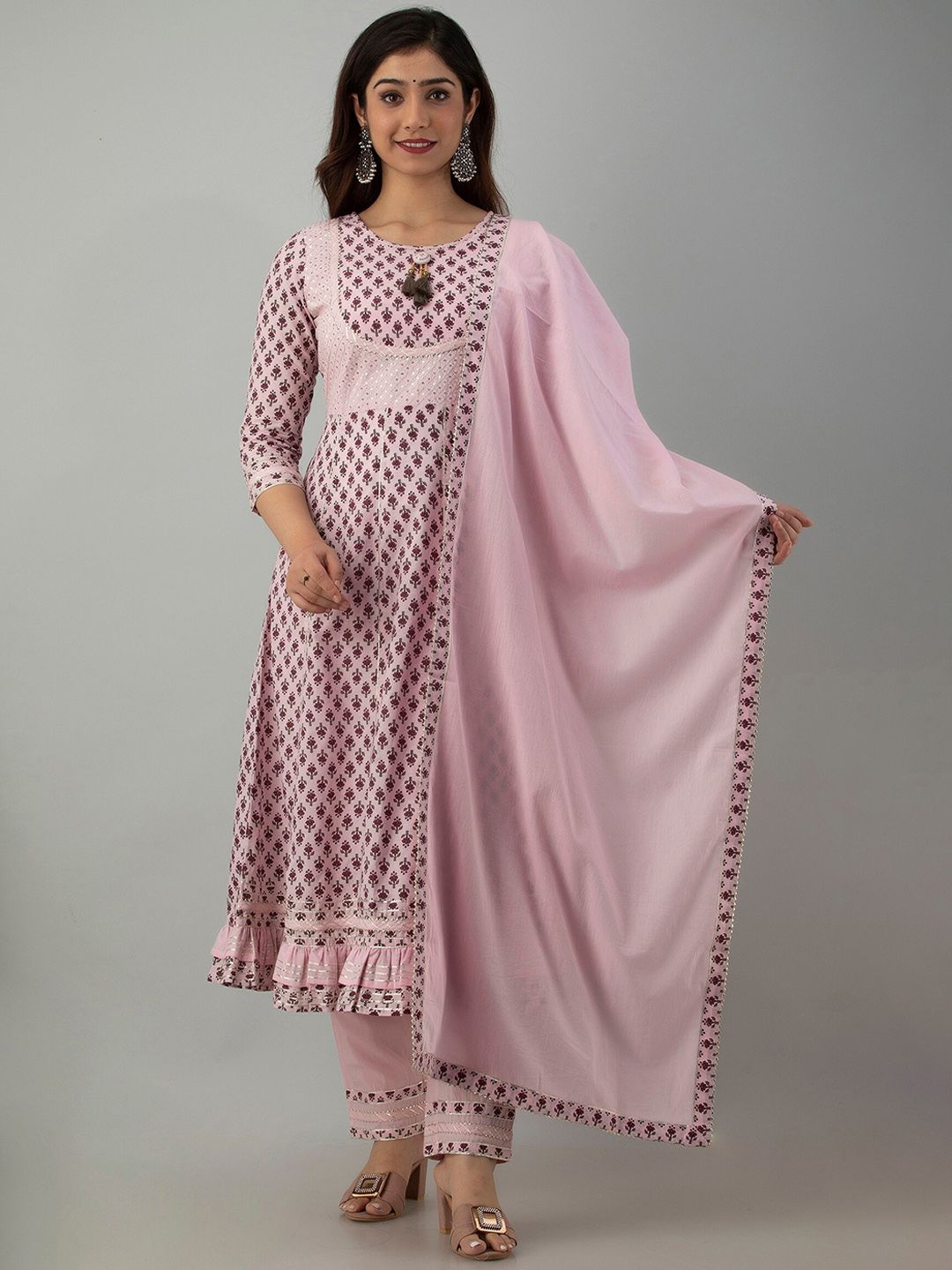 Charu Women Pink Floral Yoke Design Kurta Set Price in India