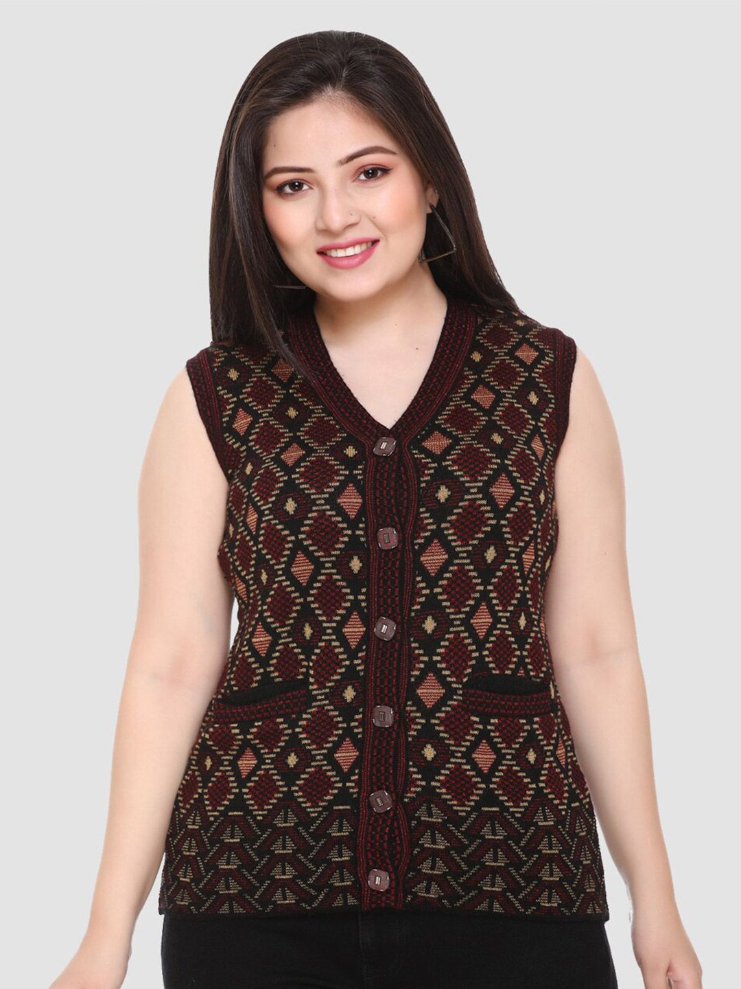 aarbee aarbee Women's Black & Beige Cardigan