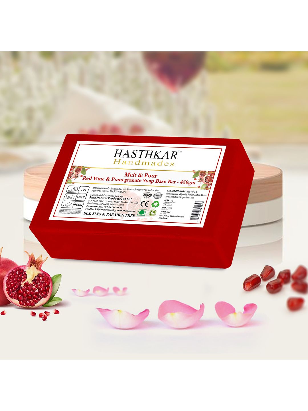 Hasthkar Handmades Red Wine With Pomegranate SLS & SLES Paraben Free Soap Base-450 gm