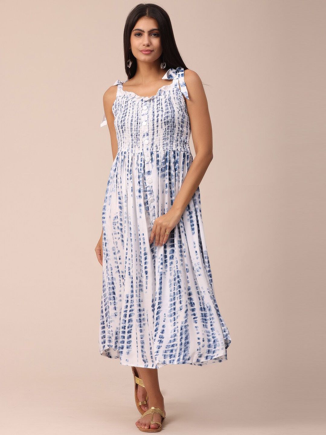 NAYRA Blue Tie and Dye A-Line Midi Dress Price in India