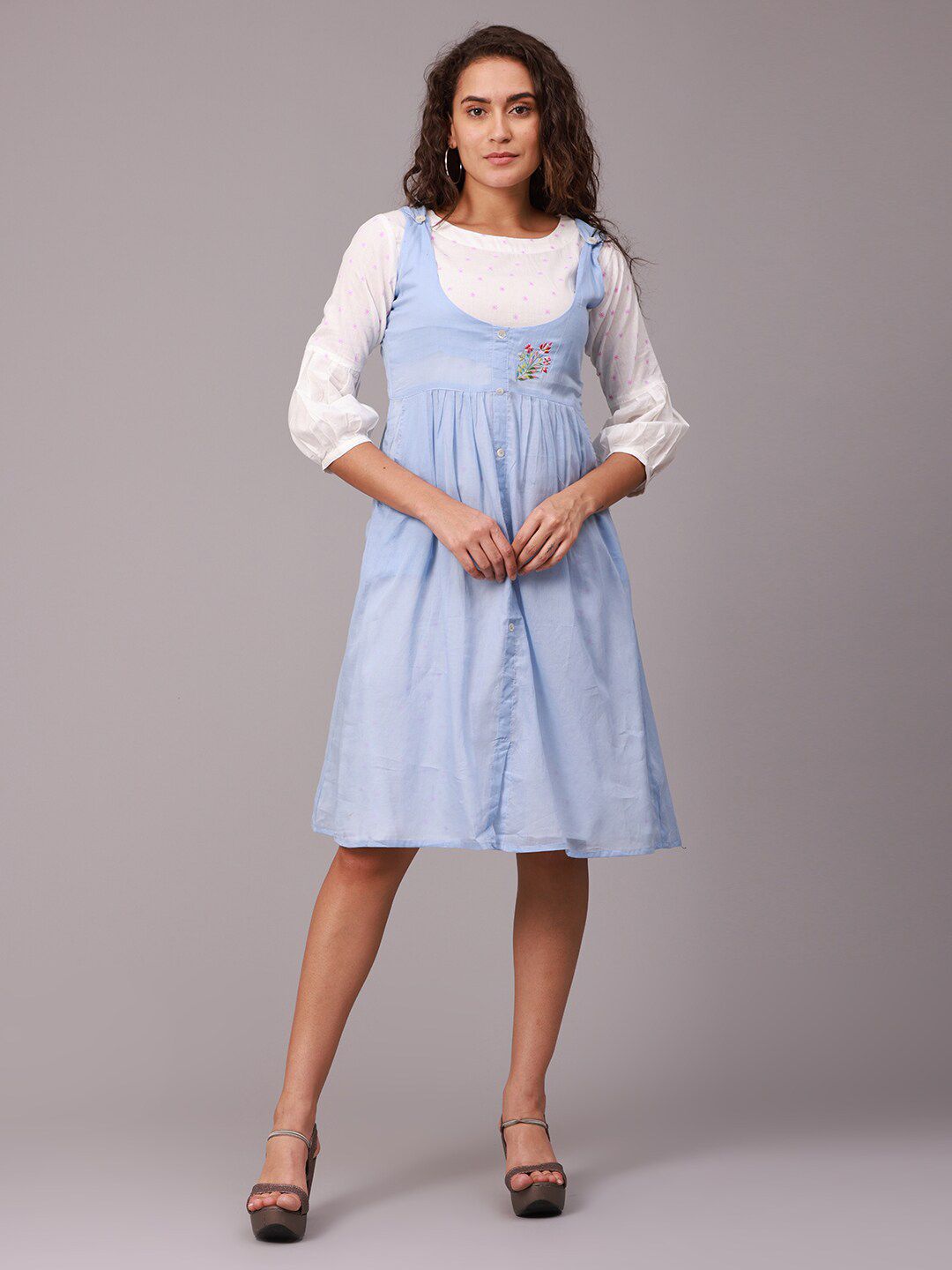 NAYRA Blue & White Pinafore Dress Price in India