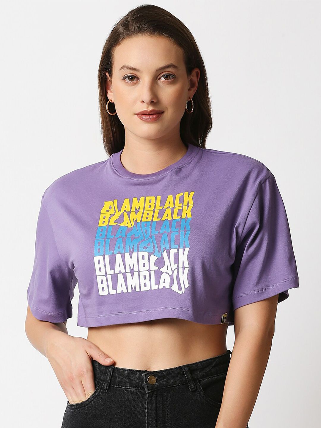 Blamblack Women Purple Print Crop Top Price in India