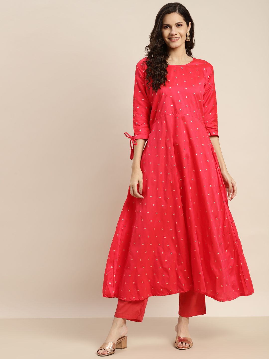 Tikhi Imli Women Red Gotta Patti Jacquard Anarkali Kurta Price in India