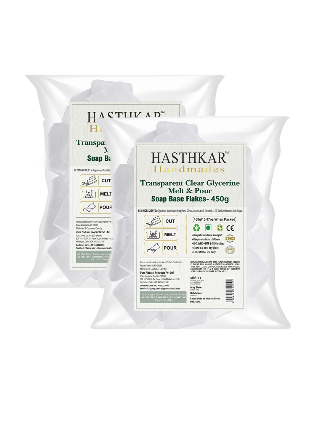 Hasthkar Set Of 2 Handmades Clear Glycerine Soap Base Flakes-450gm