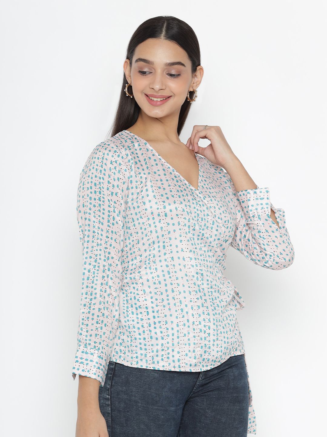 SEW YOU SOON White Print Extended Sleeves Chiffon Wrap Top