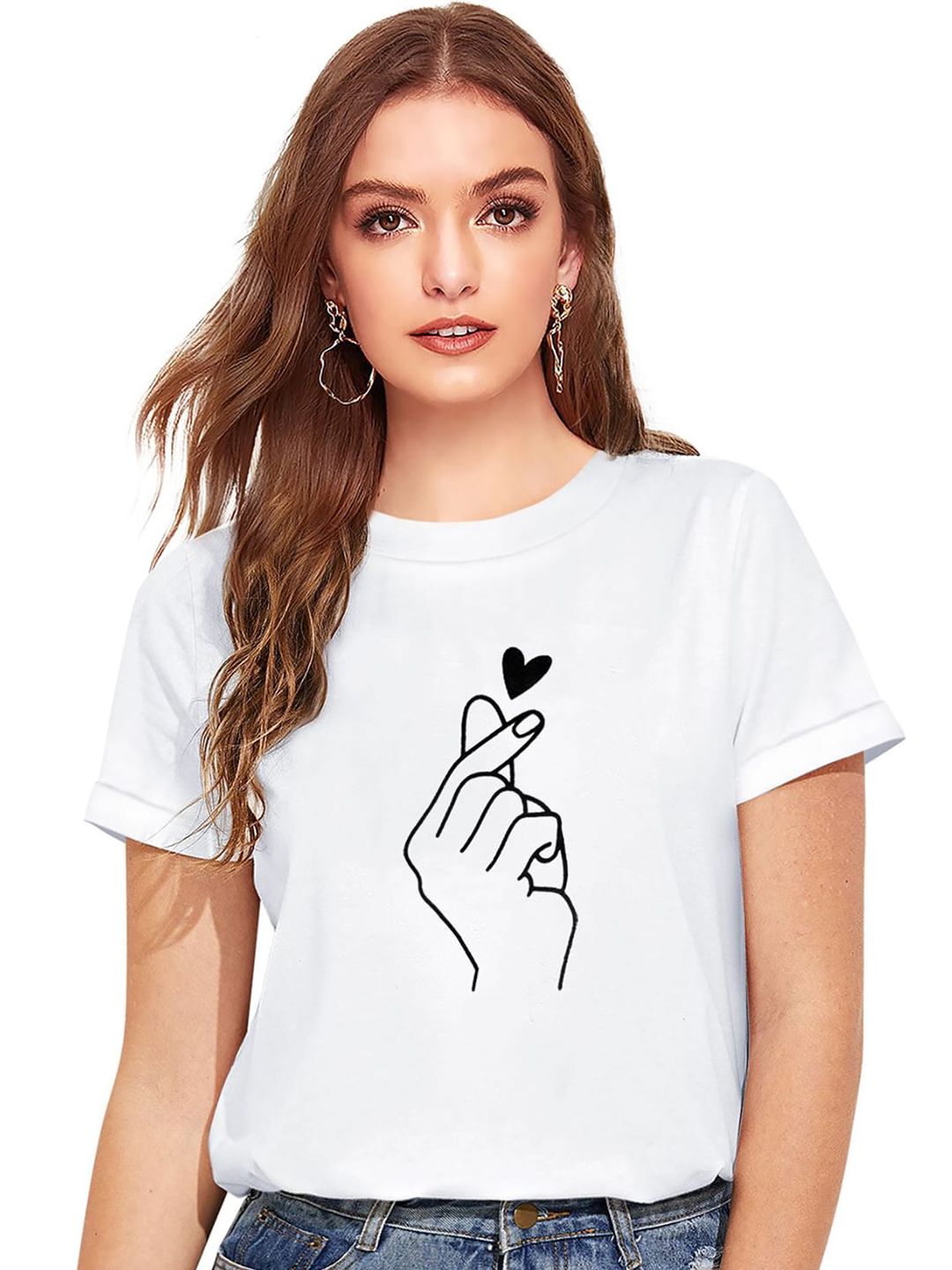 Risirioutfit Women White Printed Extended Sleeves Raw Edge T-shirt Price in India