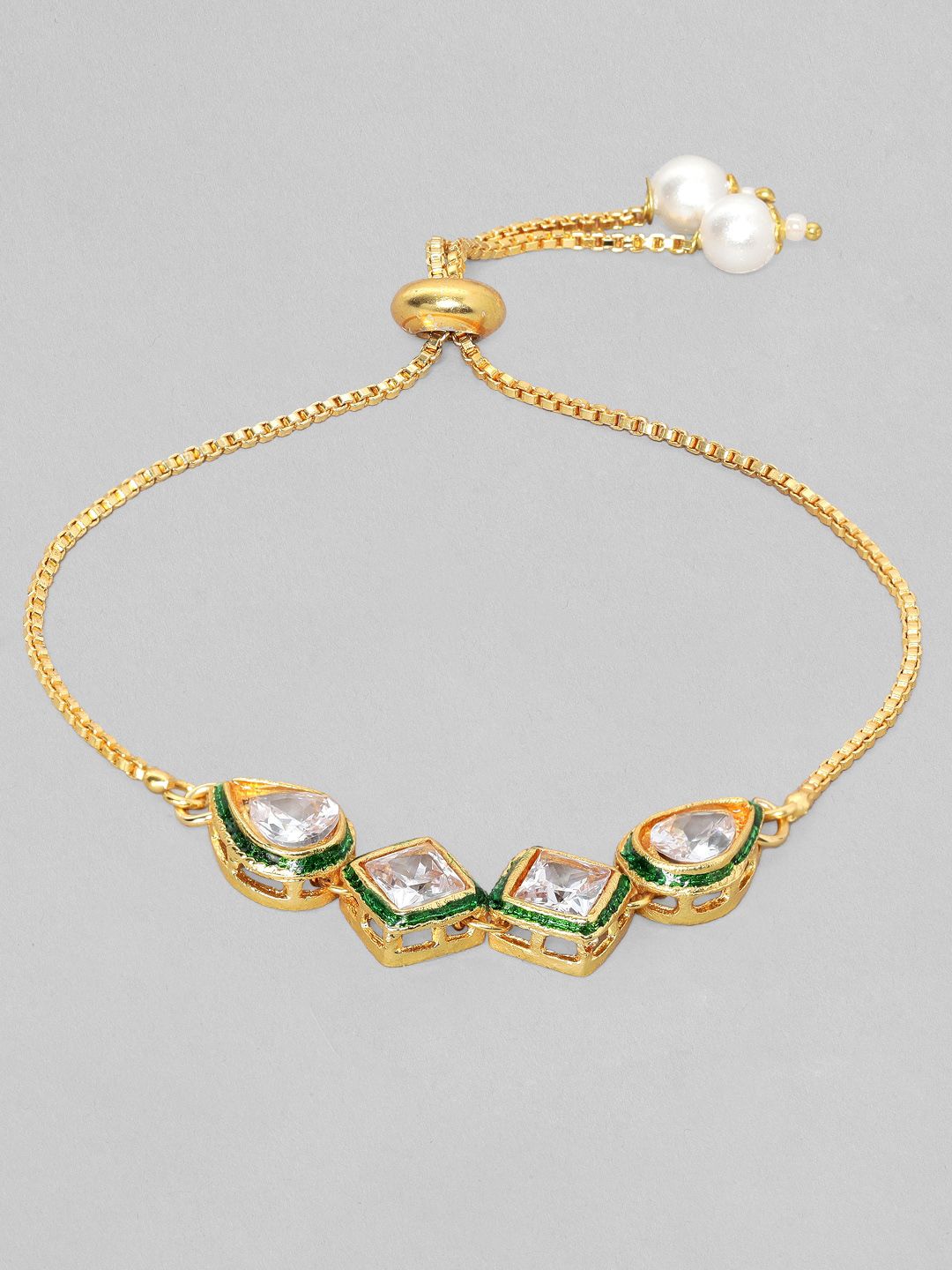 Rubans Women Green & White American Diamond Gold-Plated Wraparound Bracelet Price in India