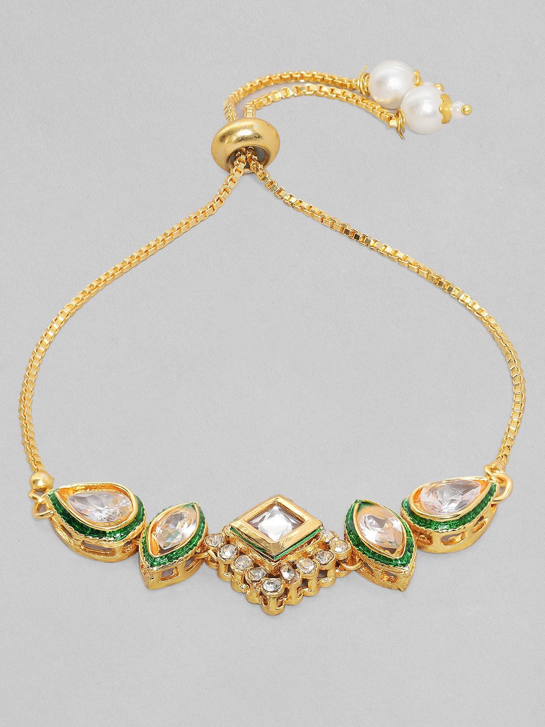 Rubans Women Green & White American Diamond Gold-Plated Wraparound Bracelet Price in India