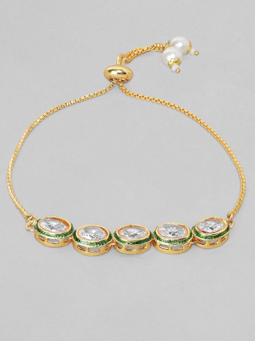 Rubans Women Gold-Toned & White American Diamond Gold-Plated Wraparound Bracelet Price in India
