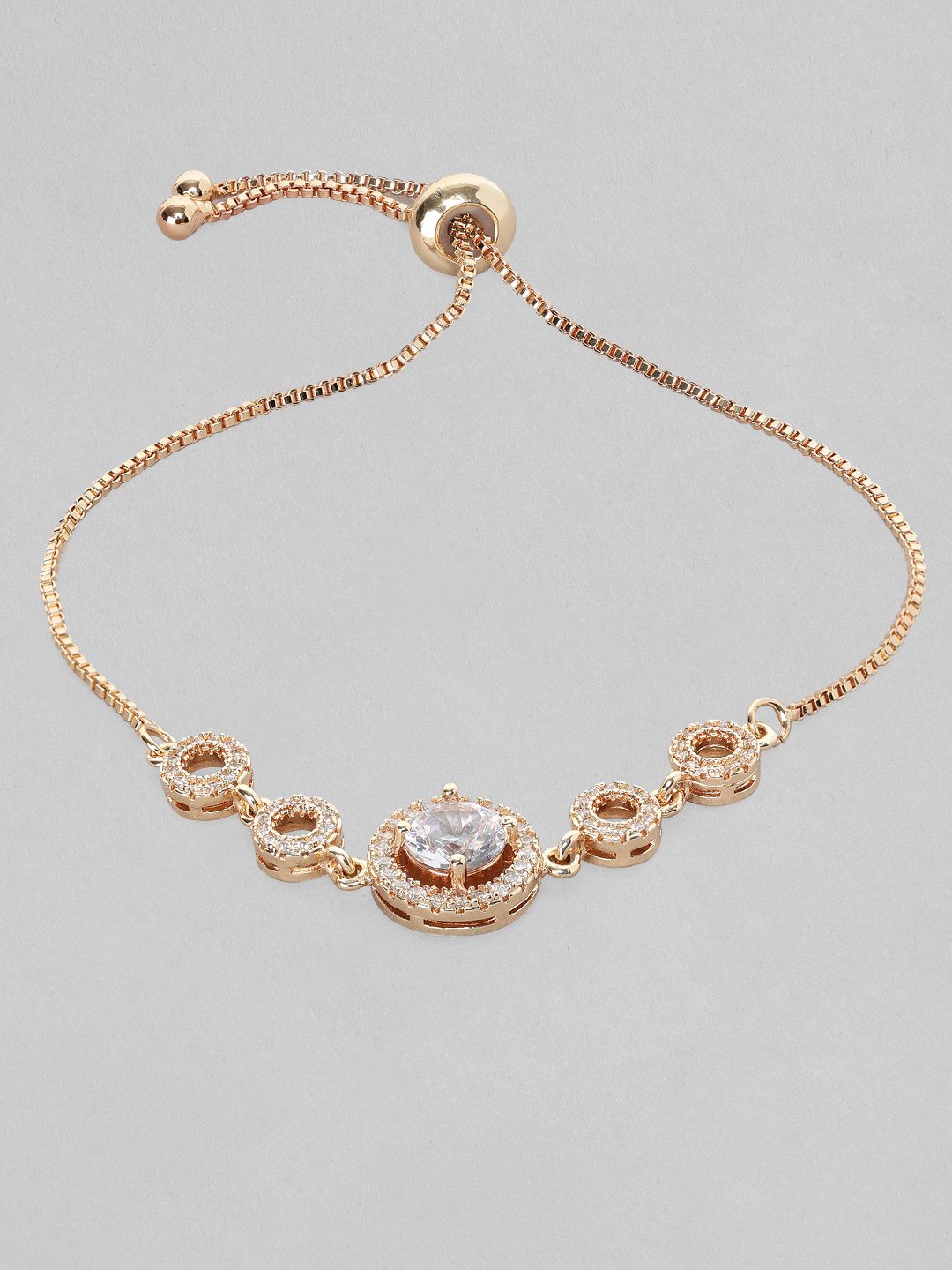 Rubans Women White & Gold-Toned American Diamond Rose Gold-Plated Wraparound Bracelet Price in India