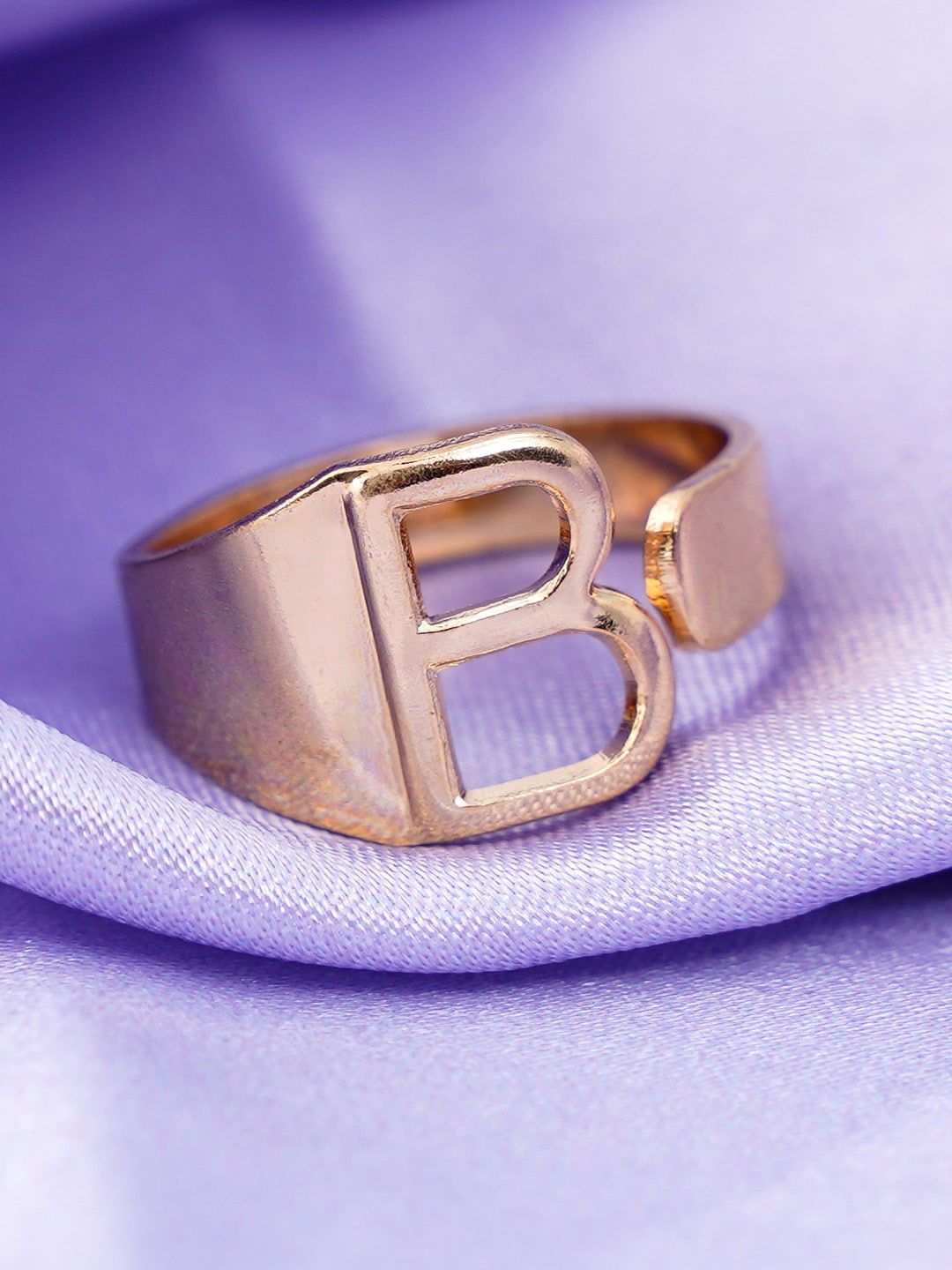 Emmie Gold-Plated Adjustable Alphabet B Finger Ring Price in India