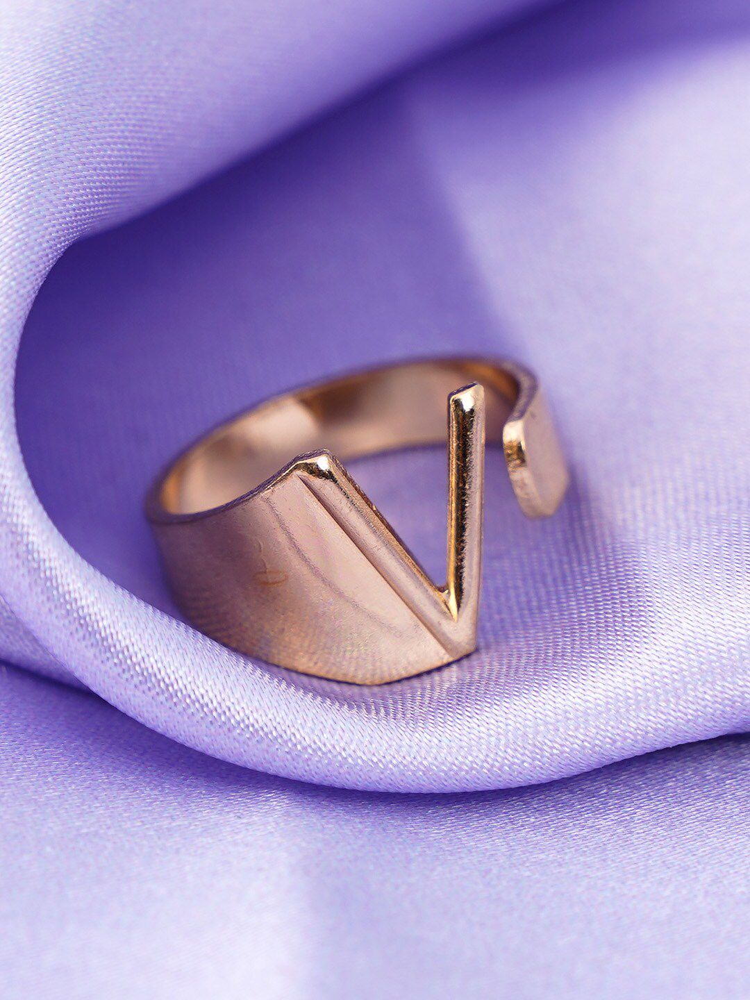 Emmie Gold-Plated Alphabet V Band Ring Price in India