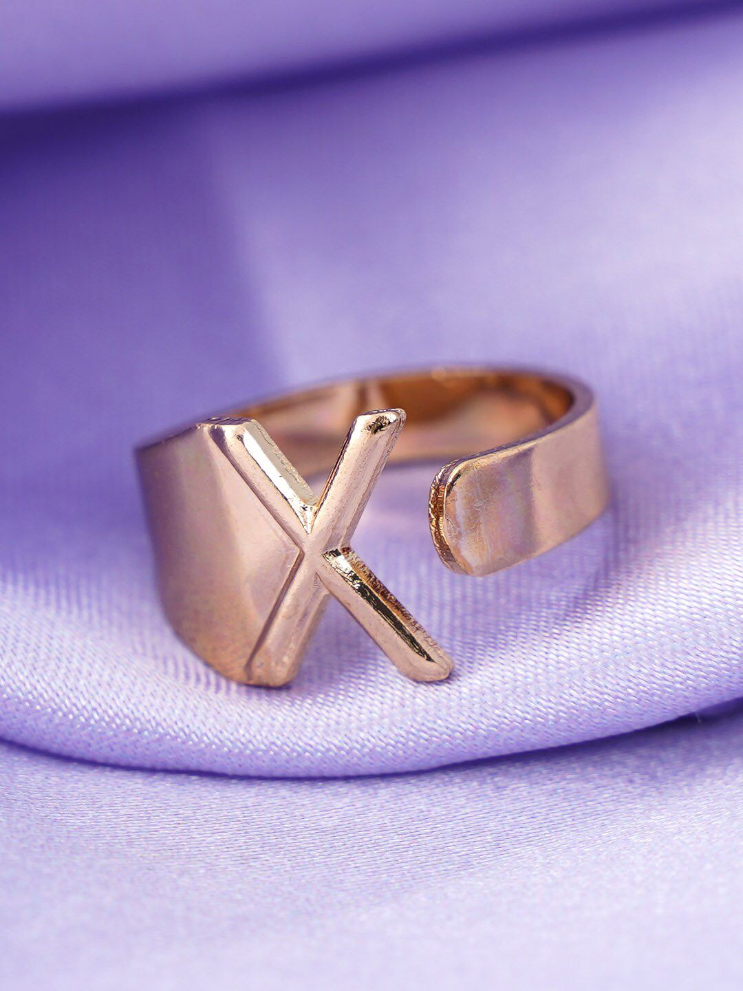 Emmie Gold-plated Alphabet X  Band Ring Price in India