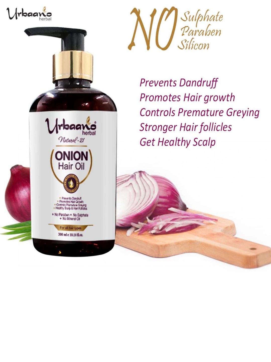 Urbaano Herbal Natural 21 Red Onion Hair Oil 300 ml Price in India