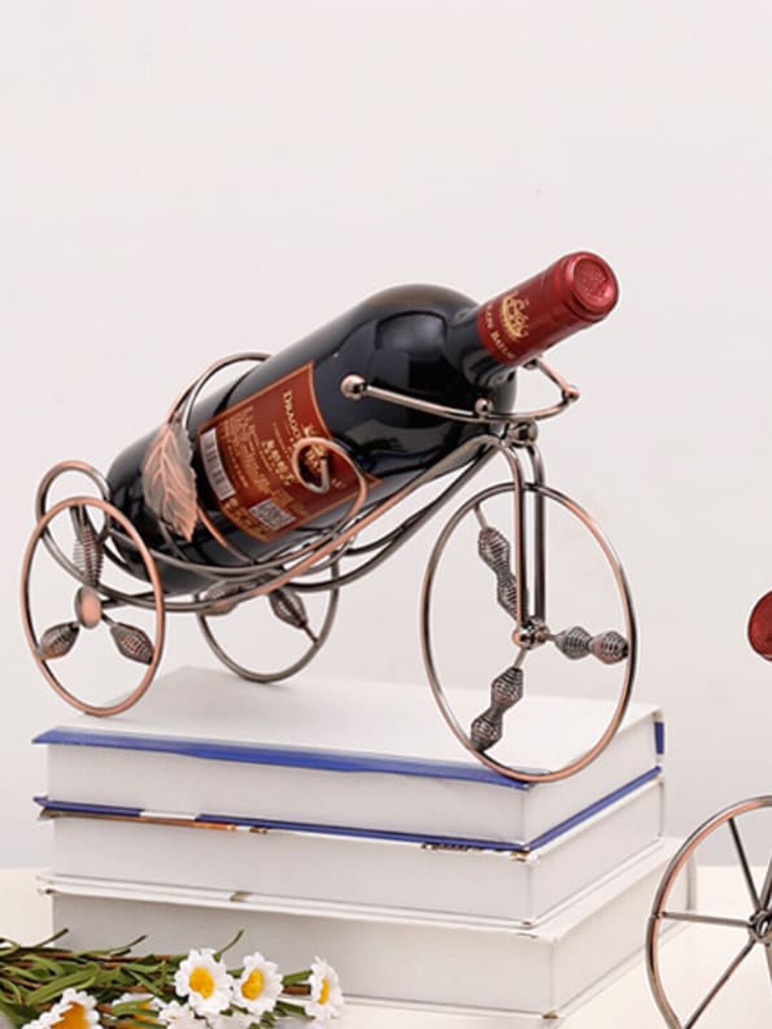 Nestasia Rose Gold-Toned Textured Vintage Decorative Cycle Wine Rack Price in India