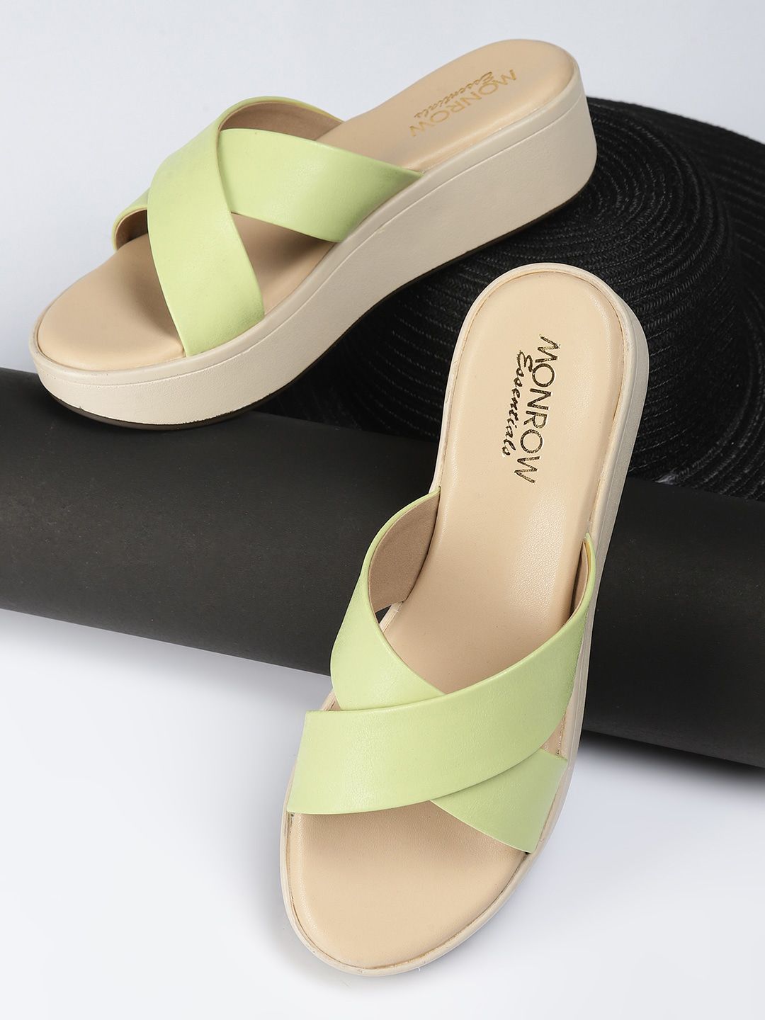 Monrow Women Green PU Wedge Sandals Price in India