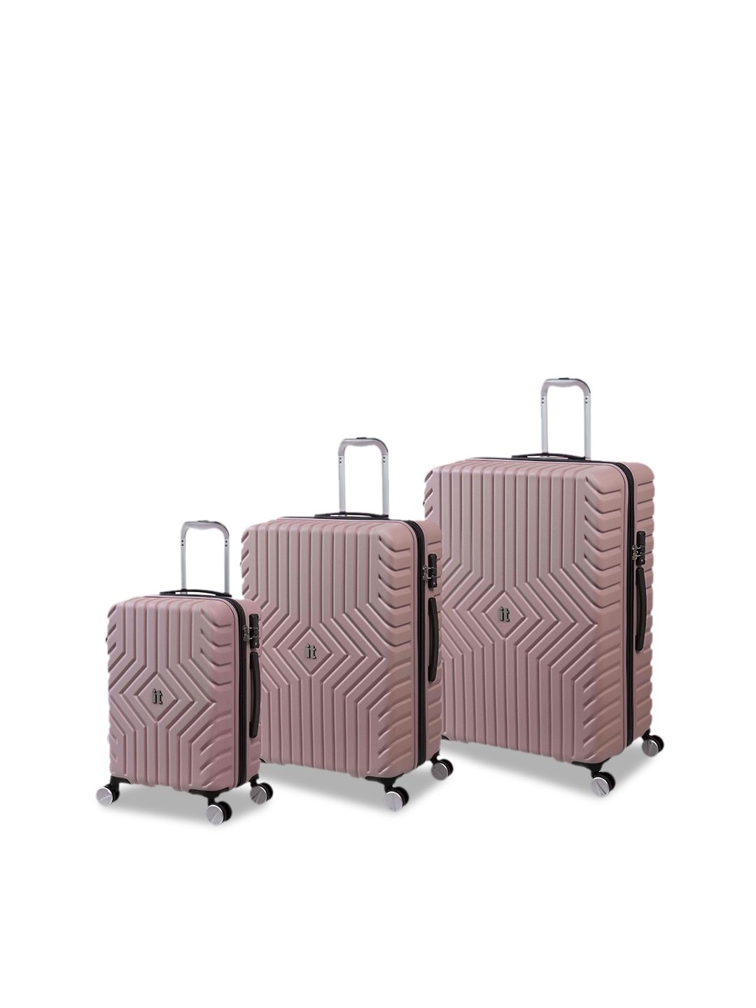 IT luggage Set Of 3 Pink Textured Hard- Sided Trolley Bag Price in India