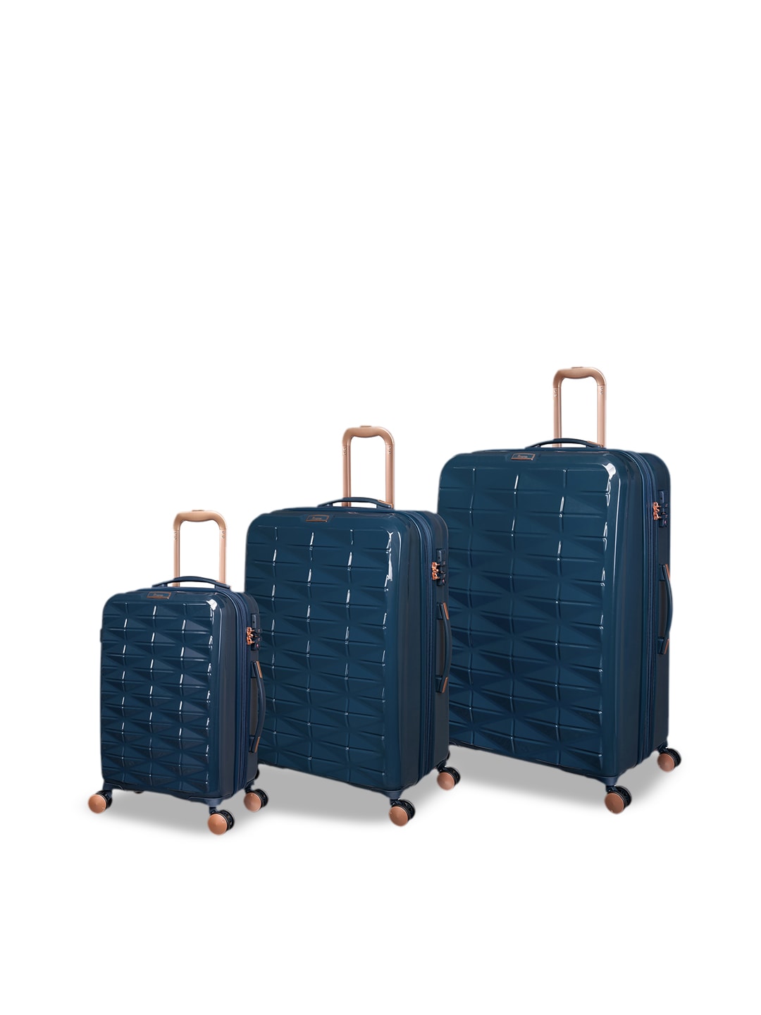 IT luggage Set Of 3 Blue Textured Hard-Sided Trolley Bag Price in India