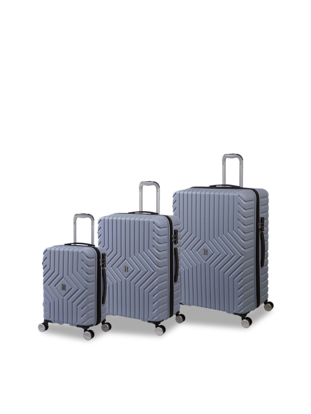 IT Luggage Set Of 3 Blue Solid Hard-Sided Trolley Suitcases Price in India