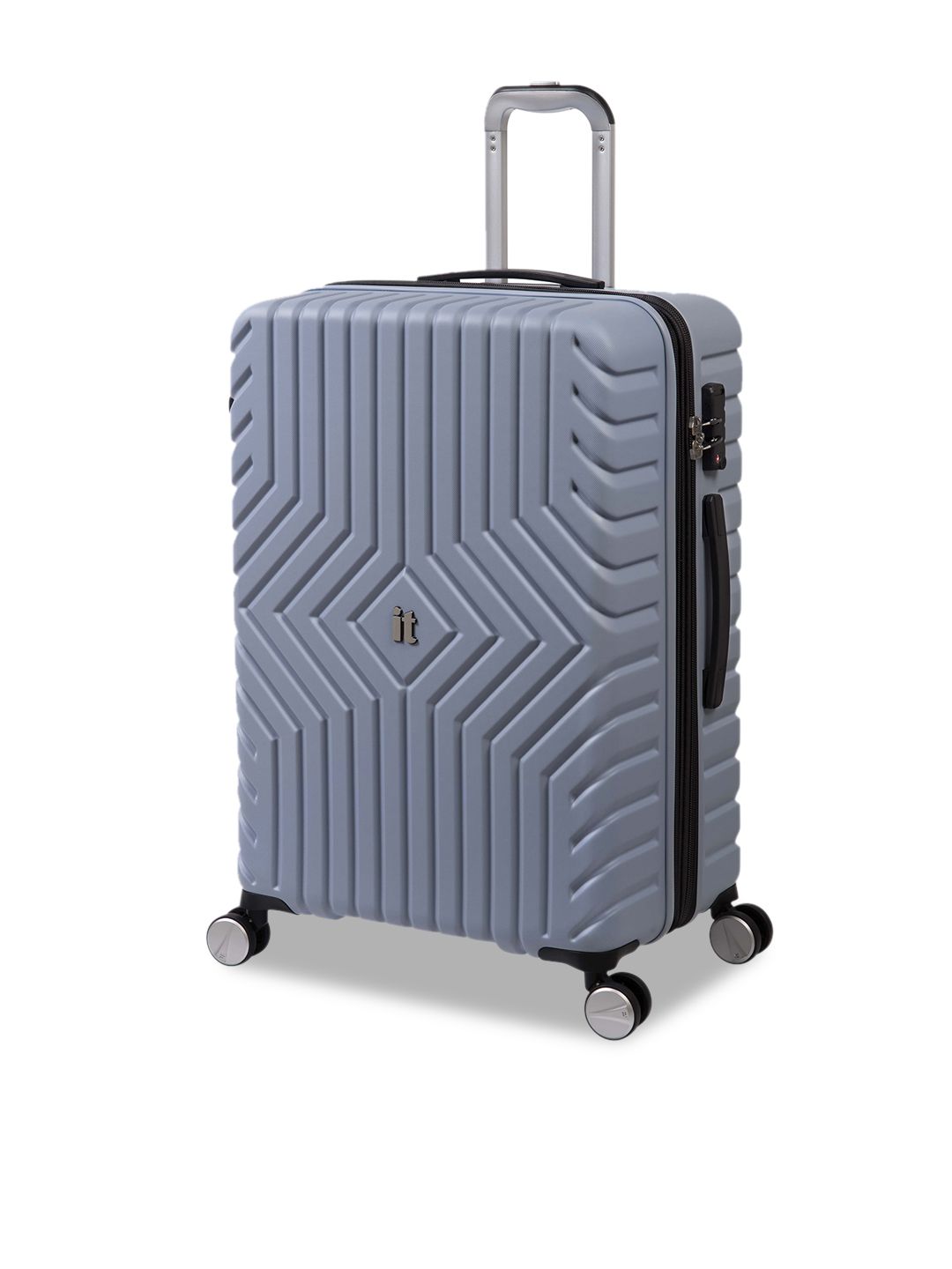 IT luggage Solid  Blue Textured Medium Hard-Sided Trolley Bag Price in India