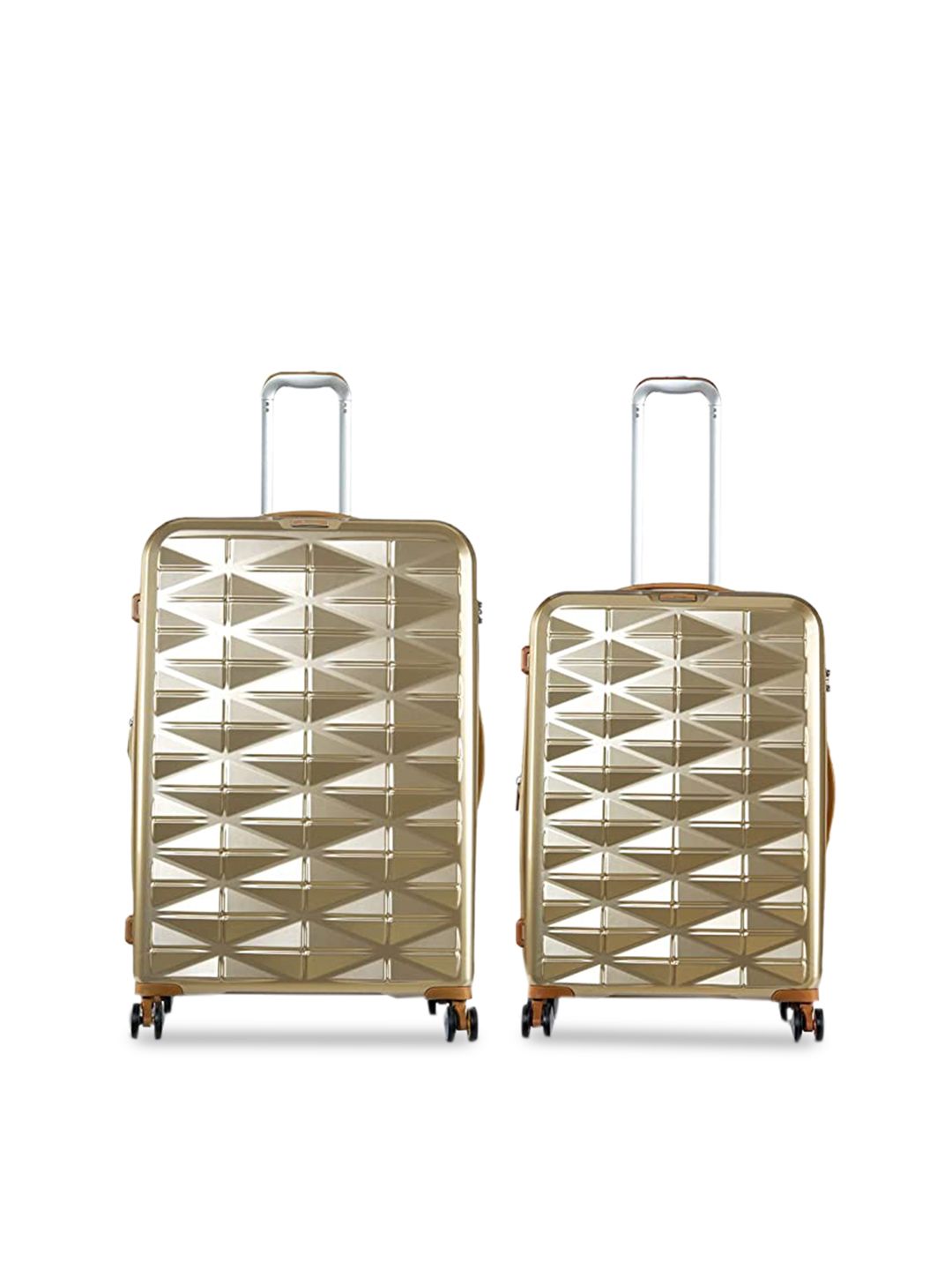 IT luggage Set Of 2 Gold-Toned Solid Hard-Sided Trolley Suitcases Price in India