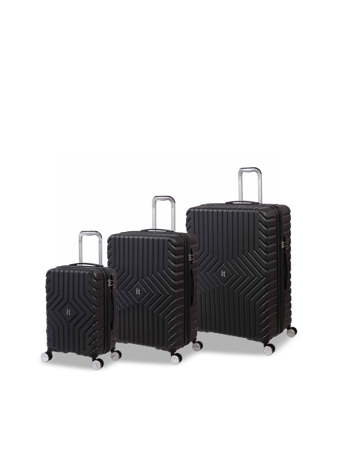IT luggage Set Of 3 Black Solid Hard-Sided Trolley Suitcases Price in India