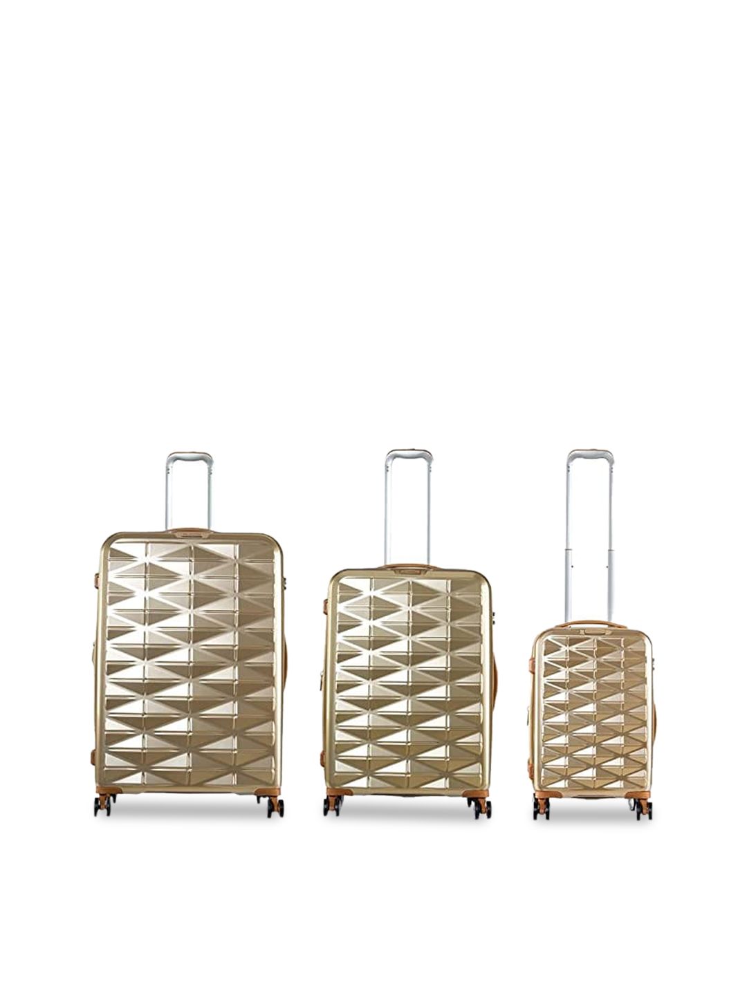IT luggage Set of 3  Gold-Toned Textured Hard-Sided Trolley Bag Price in India