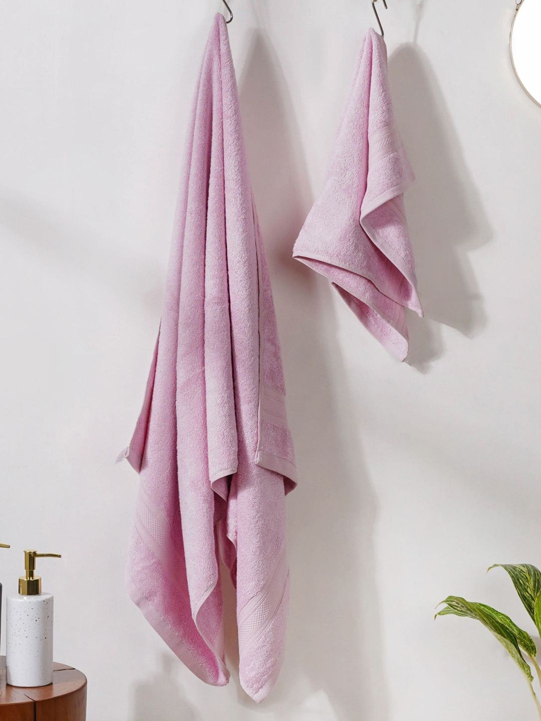 Nestasia Set Of 2 Pink Bamboo Bath Towel & Hand Towel Price in India