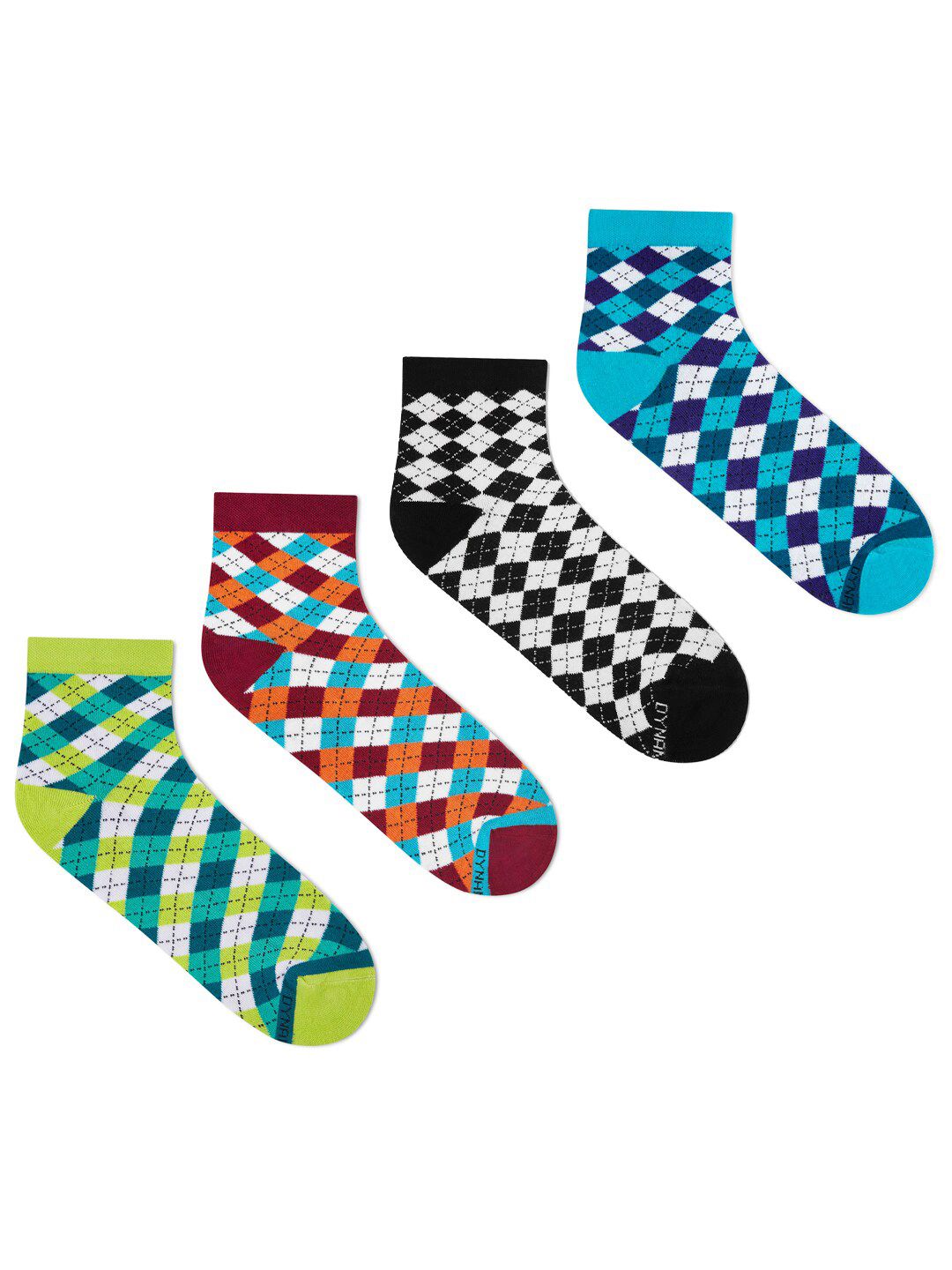 Dynamocks Unisex Pack Of 4 Checked Ankle-Length Socks