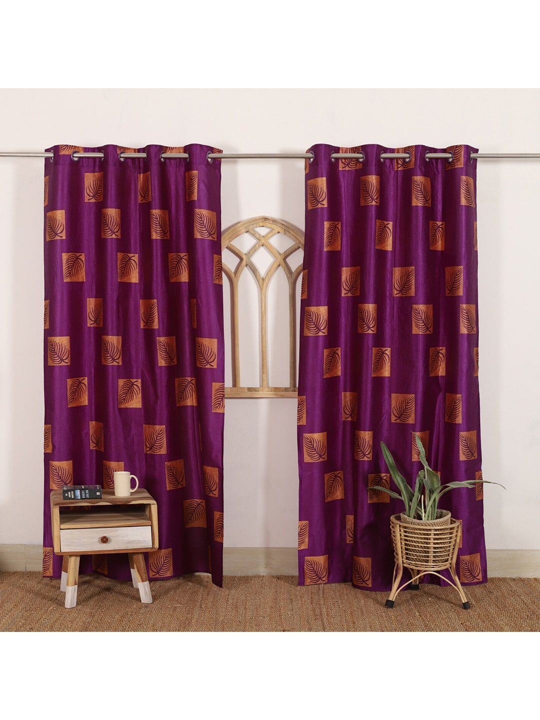 HANDICRAFT PALACE Purple & Gold-Toned Set of 2 Floral Black Out Door Curtain Price in India