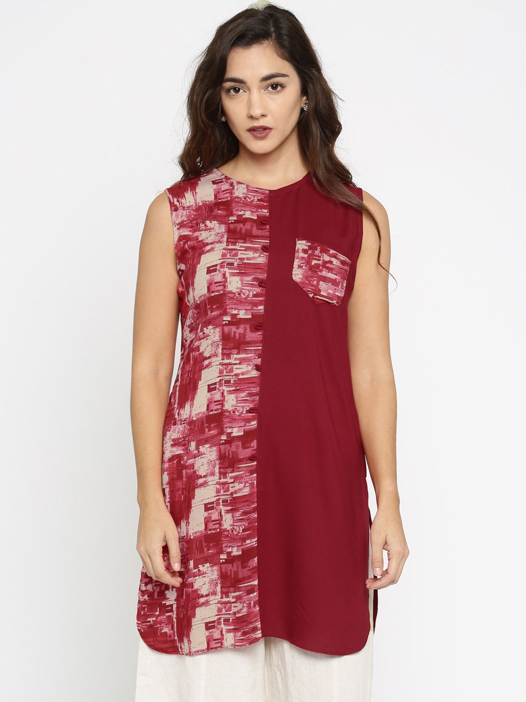 Jashn Women Maroon Printed Tunic Price in India